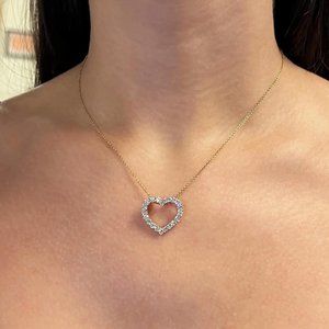 1.00Cttw Prong Set Round Diamond Heart Pendant Necklace 14K Yellow Gold